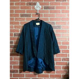 Alberto Makali Navy Blue Crinkled 3/4 Sleeve Blazer